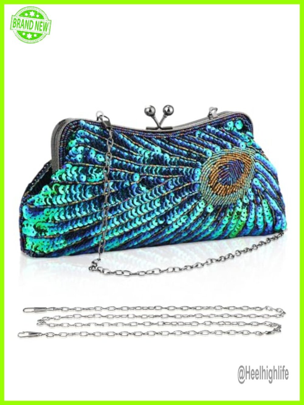 Beaded Sequin Peacock Clutch Evening Bag Crossbody Women Party